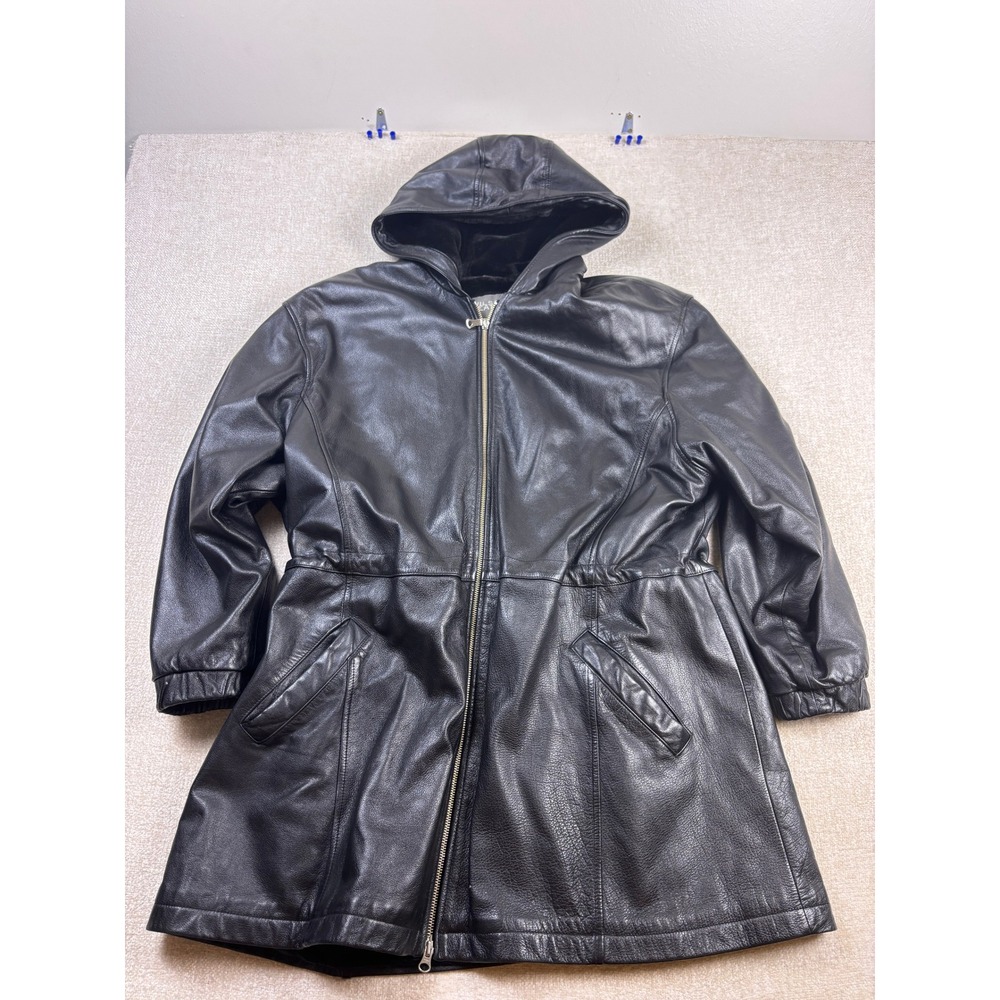 Wilsons Leather Black Hooded Parka Jacket Faux Fur Lined Women 2XL RN 69426